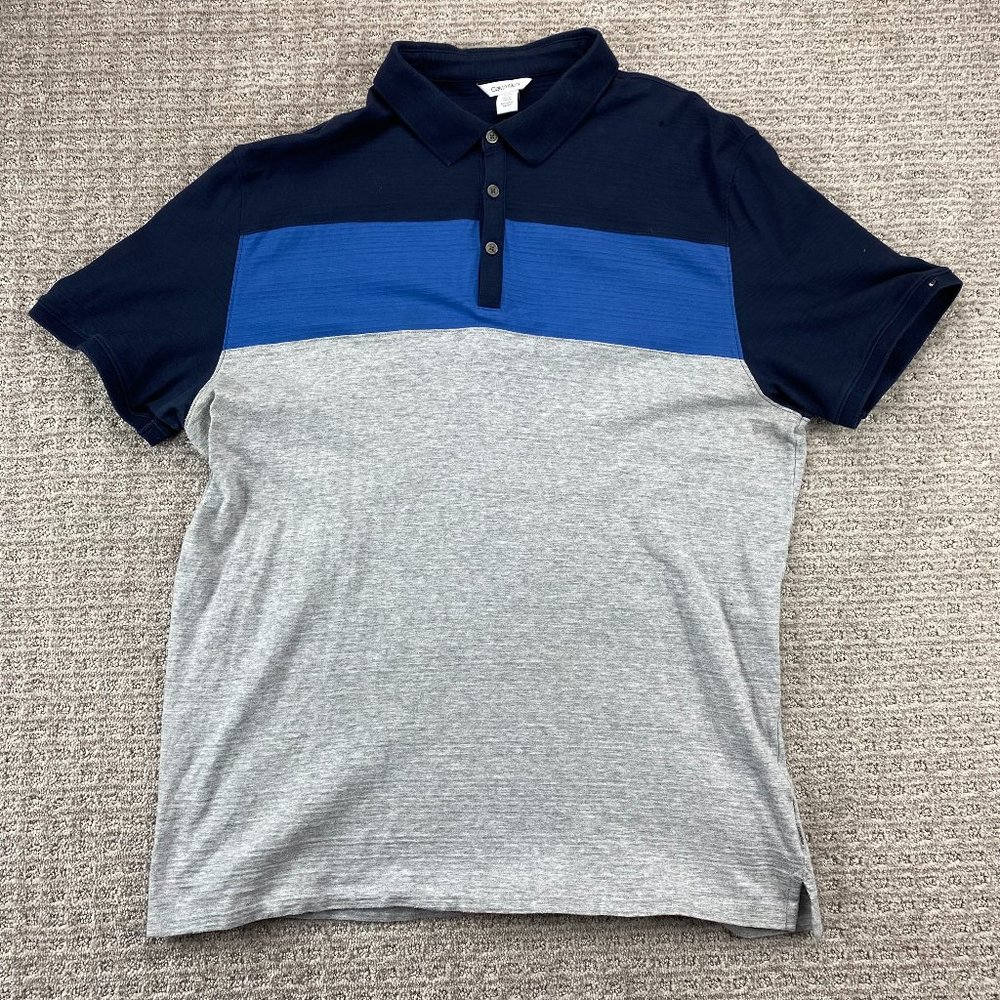 Calvin Klein Polo Shirt Men Extra Large XL Gray Blue Casual Golf 1/4 Button